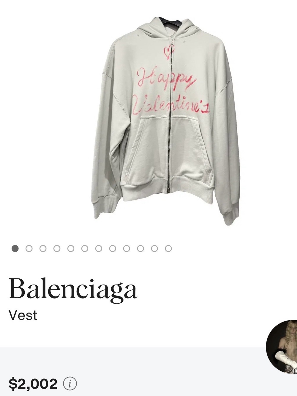Balenciaga Cream Zip Hoodie with Pink 'Happy Valentine's' Script